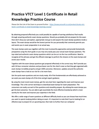 practice vtct level 1 certificate in retail