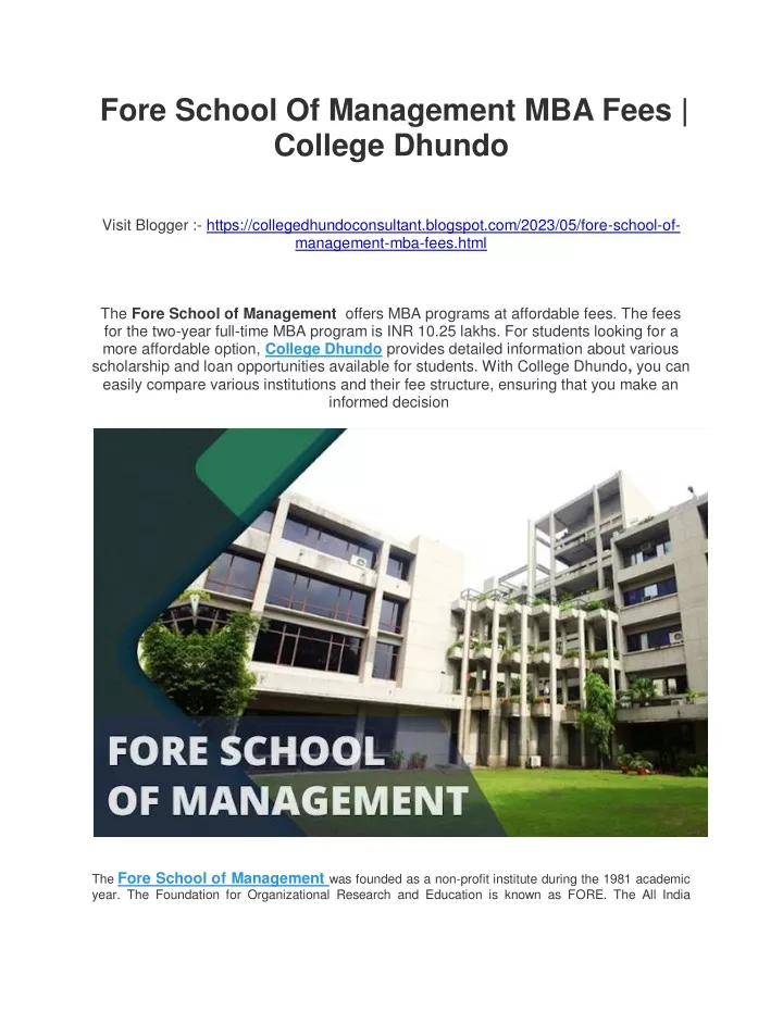 fore school of management mba fees college dhundo