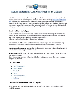 Sundeck Builders And Construction In Calgary