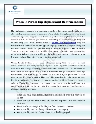When Is Partial Hip Replacement Recommended