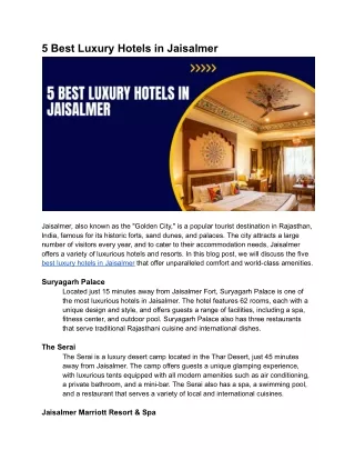 5 best luxury hotels in jaisalmer