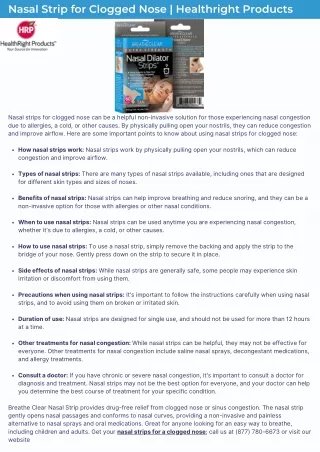Nasal Strip for Clogged Nose | Healthright Products