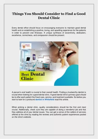 Things You Should Consider to Find a Good Dental Clinic