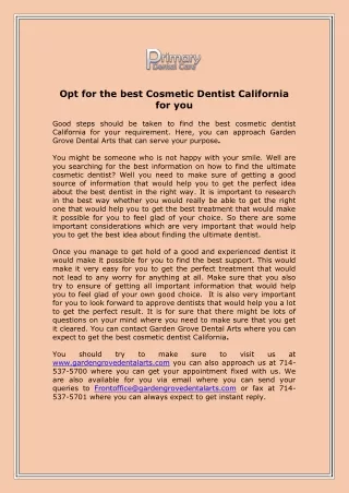 Opt for the best Cosmetic Dentist California for you