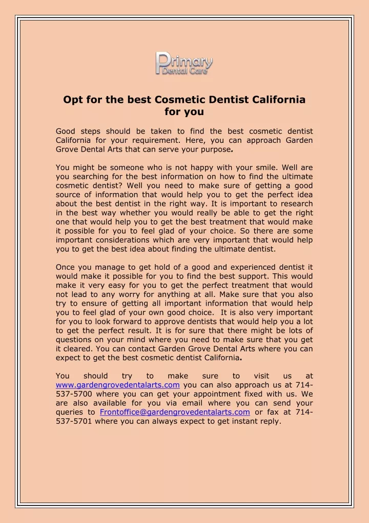 opt for the best cosmetic dentist california