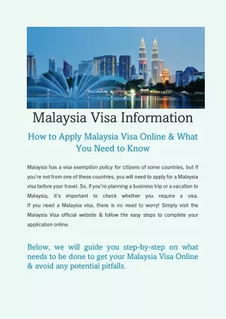 Malaysia Visa Information: How to Apply Malaysia Visa Online