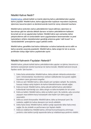 nitelikli kahve nedir