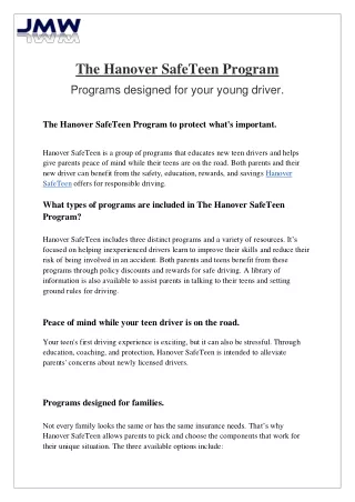Keep Your Teen Safe on the Road with The Hanover SafeTeen Program
