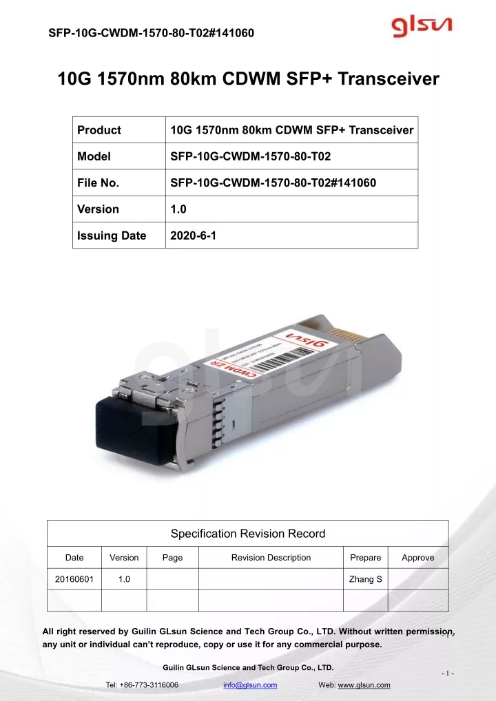 sfp 10g cwdm 1570 80 t02 141060