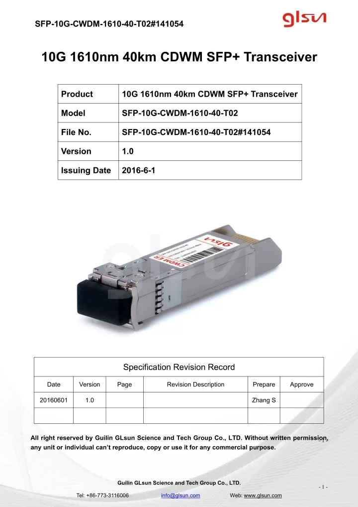 sfp 10g cwdm 1610 40 t02 141054