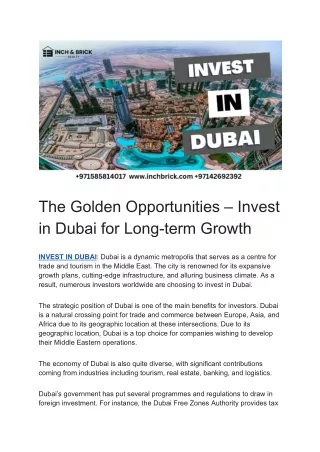 Invest in Dubai - Inchbrick Realty