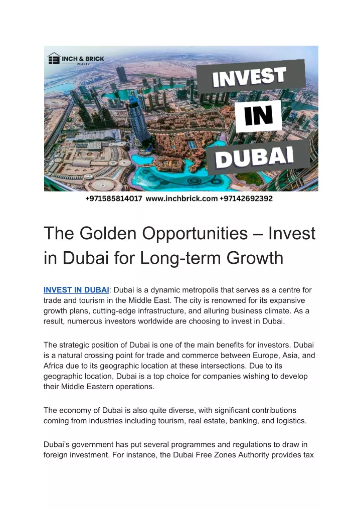 the golden opportunities invest in dubai for long