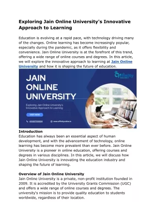 Exploring Jain Online University's Innovative Approach to Learning