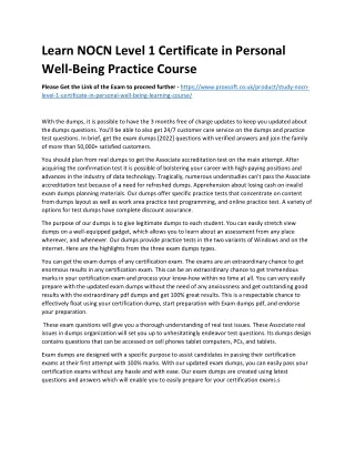 learn nocn level 1 certificate in personal well