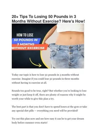 20  Tips To Losing 50 Pounds in 3 Months Without Exercise Here’s How!