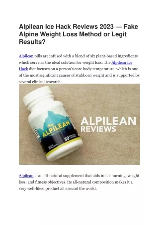 Alpilean Ice Hack Reviews 2023 - Fake Alpine Weight Loss Method or Legit Results