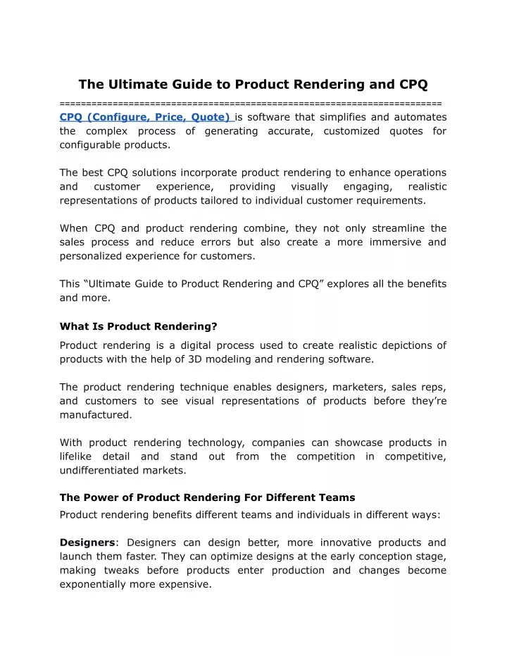 the ultimate guide to product rendering and cpq