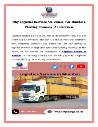 Why Logistics Services Are Crucial For Mumbai's Thriving Economy  An Overview