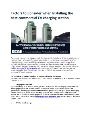 Factors to Consider when Installing the best commercial EV charging station
