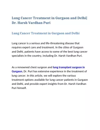 Lung Cancer Treatment in Gurgaon and Delhi