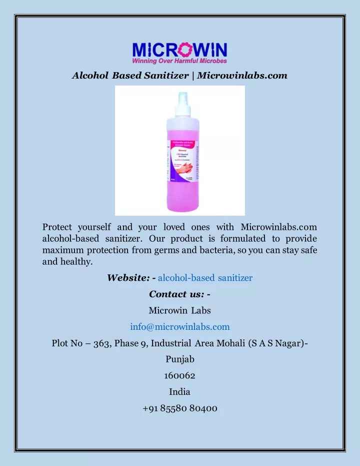 alcohol based sanitizer microwinlabs com