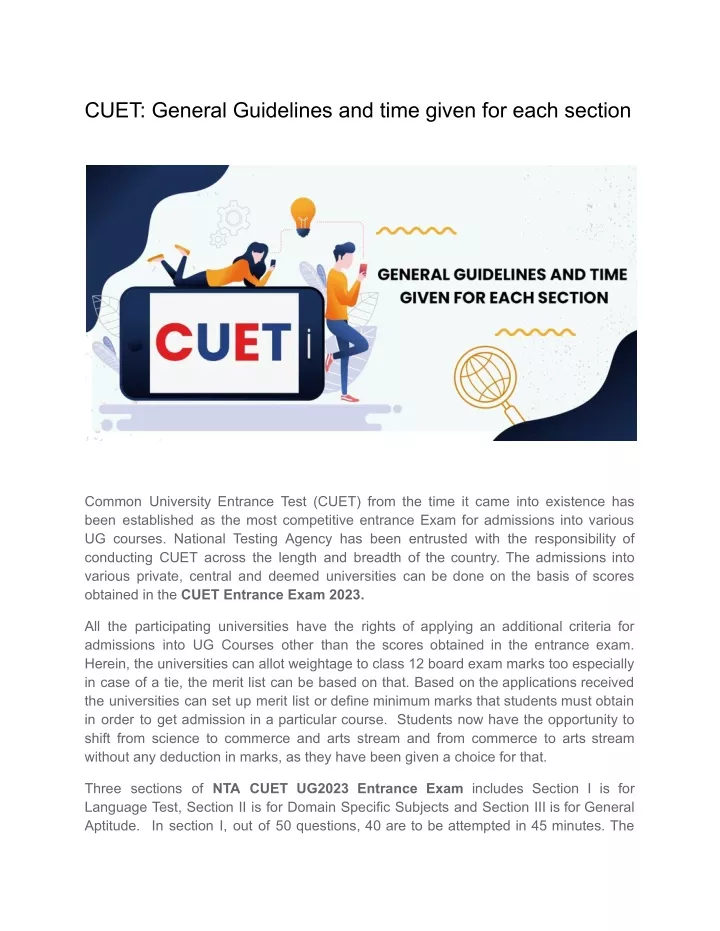 cuet general guidelines and time given for each