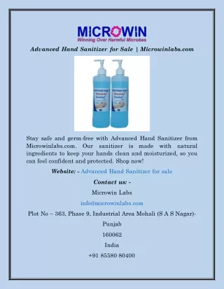 Advanced Hand Sanitizer For Sale  Microwinlabs.com