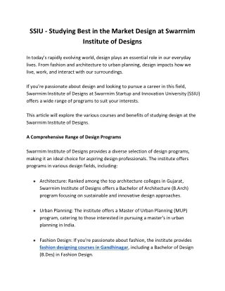ssiu studying best in the market design