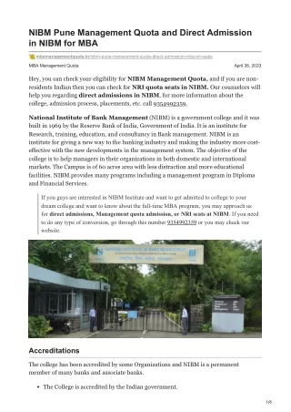 nibm pune management quota and direct admission