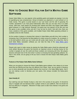 How to Choose Best Kalyan Satta Matka Game Software