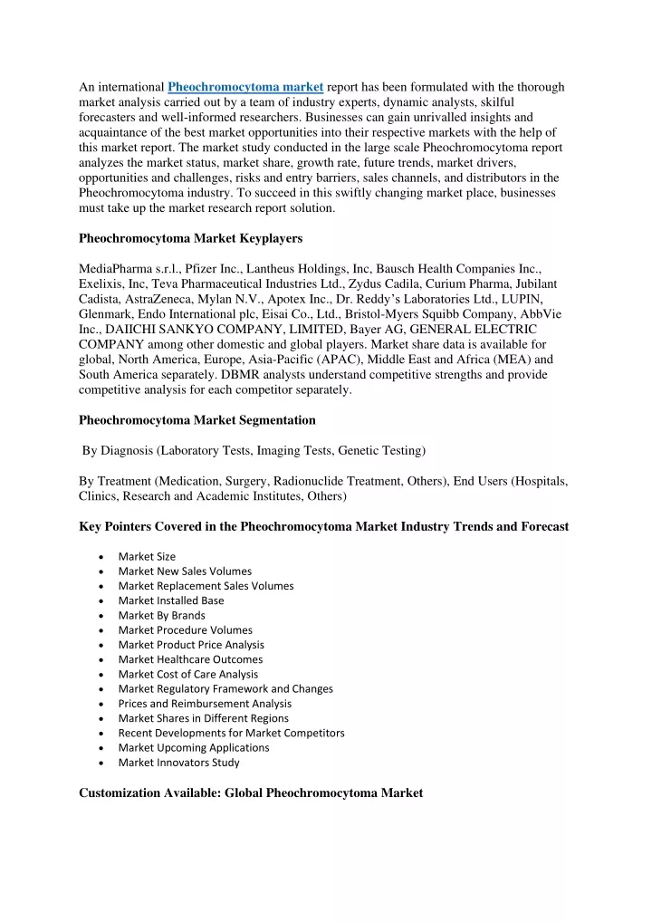 an international pheochromocytoma market report