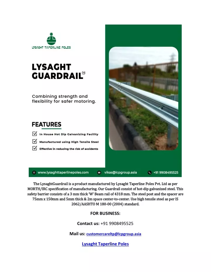 the lysaghtguardrail is a product manufactured