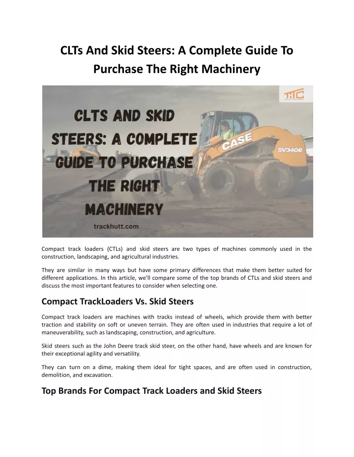 clts and skid steers a complete guide to purchase