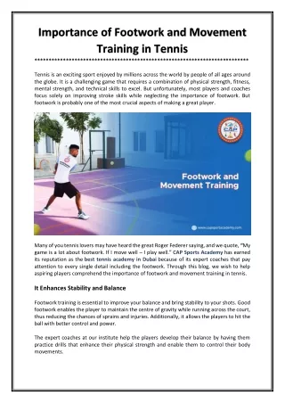 Importance of Footwork and Movement Training in Tennis