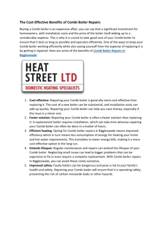 The Cost-Effective Benefits of Combi Boiler Repairs