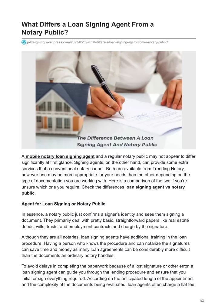 what differs a loan signing agent from a notary