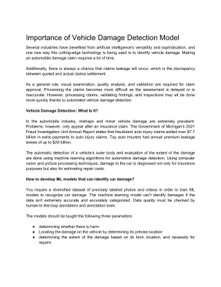Importance of Vehicle Damage Detection Model