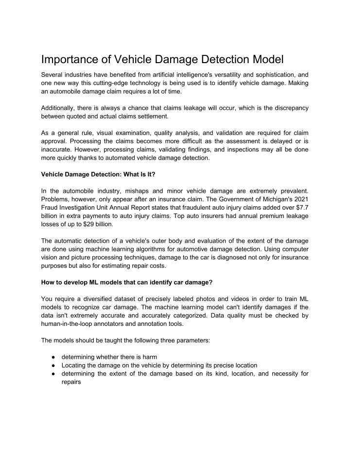 importance of vehicle damage detection model