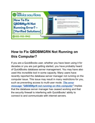 How to Fix QBDBMGRN Not Running on this Computer