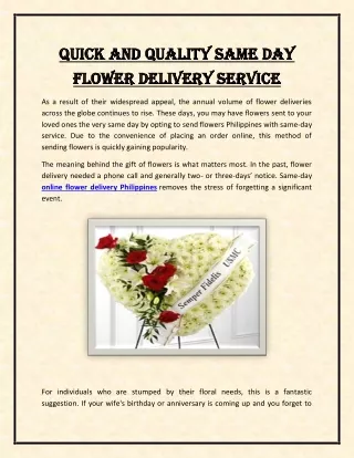 Quick and Quality Same Day Flower Delivery Service