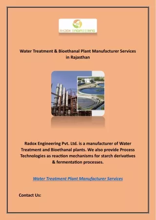 Water Treatment & Bioethanal Plant Manufacturer Services in Rajasthan