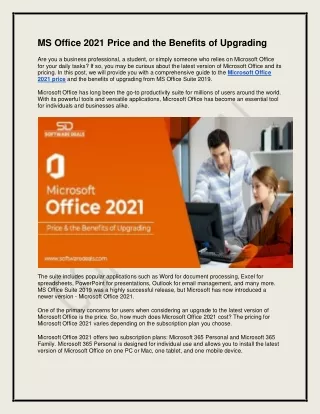 ms office 2021 price and the benefits