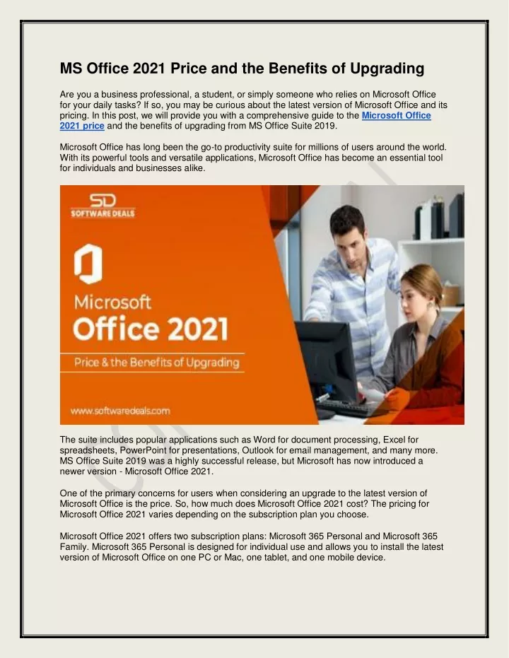 ms office 2021 price and the benefits