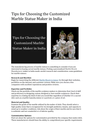 Tips for Choosing the Customized Marble Statue Maker in India