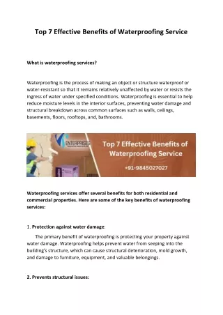 Top 7 Effective Benefites of Waterproofing Services