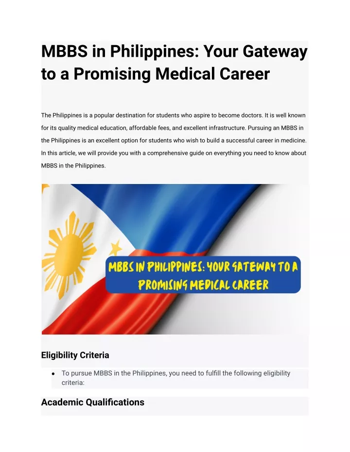 mbbs in philippines your gateway to a promising