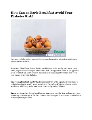 how can an early breakfast avoid your diabetes