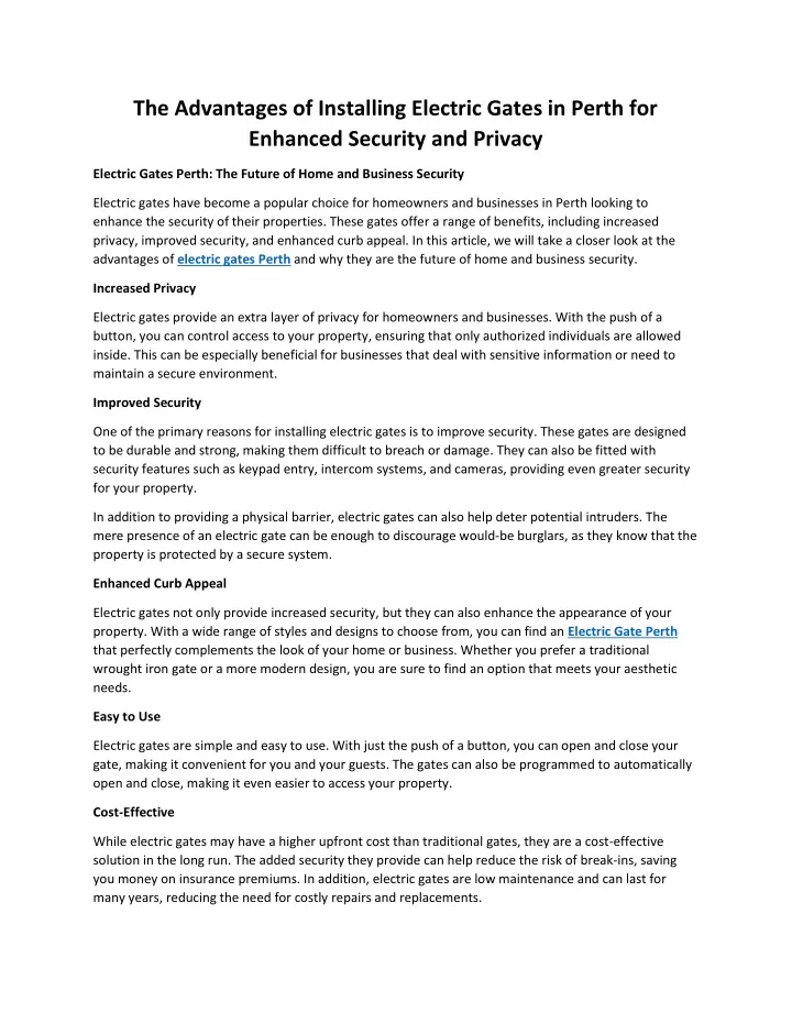 the advantages of installing electric gates
