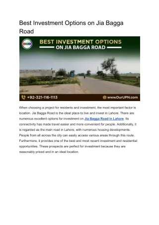 Best Investment Options on Jia Bagga Road