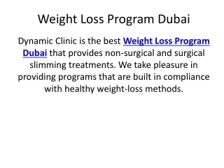 Weight Loss Program Dubai